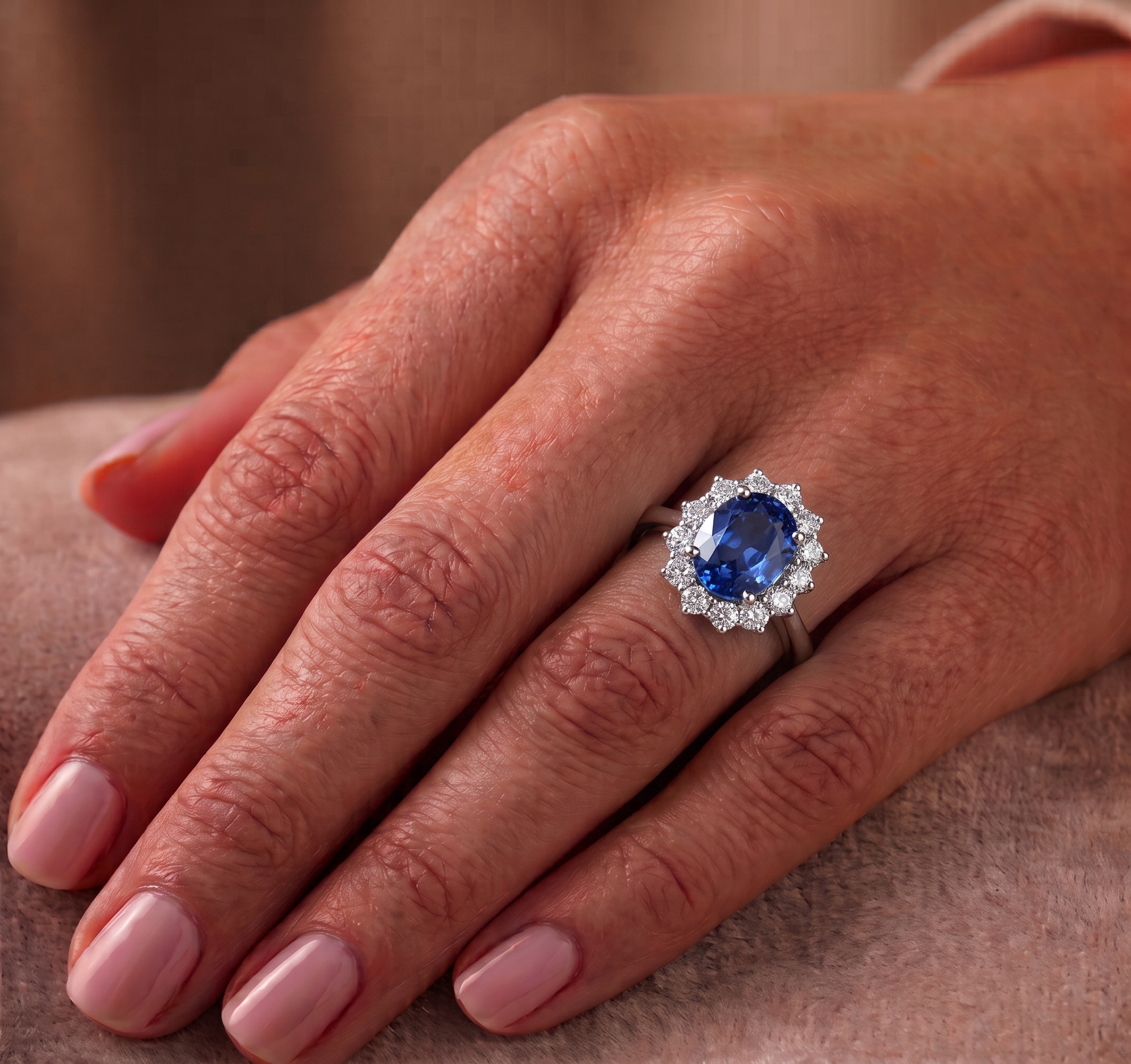 Anello con Zaffiro Naturale di 5 carati-indossato-donna