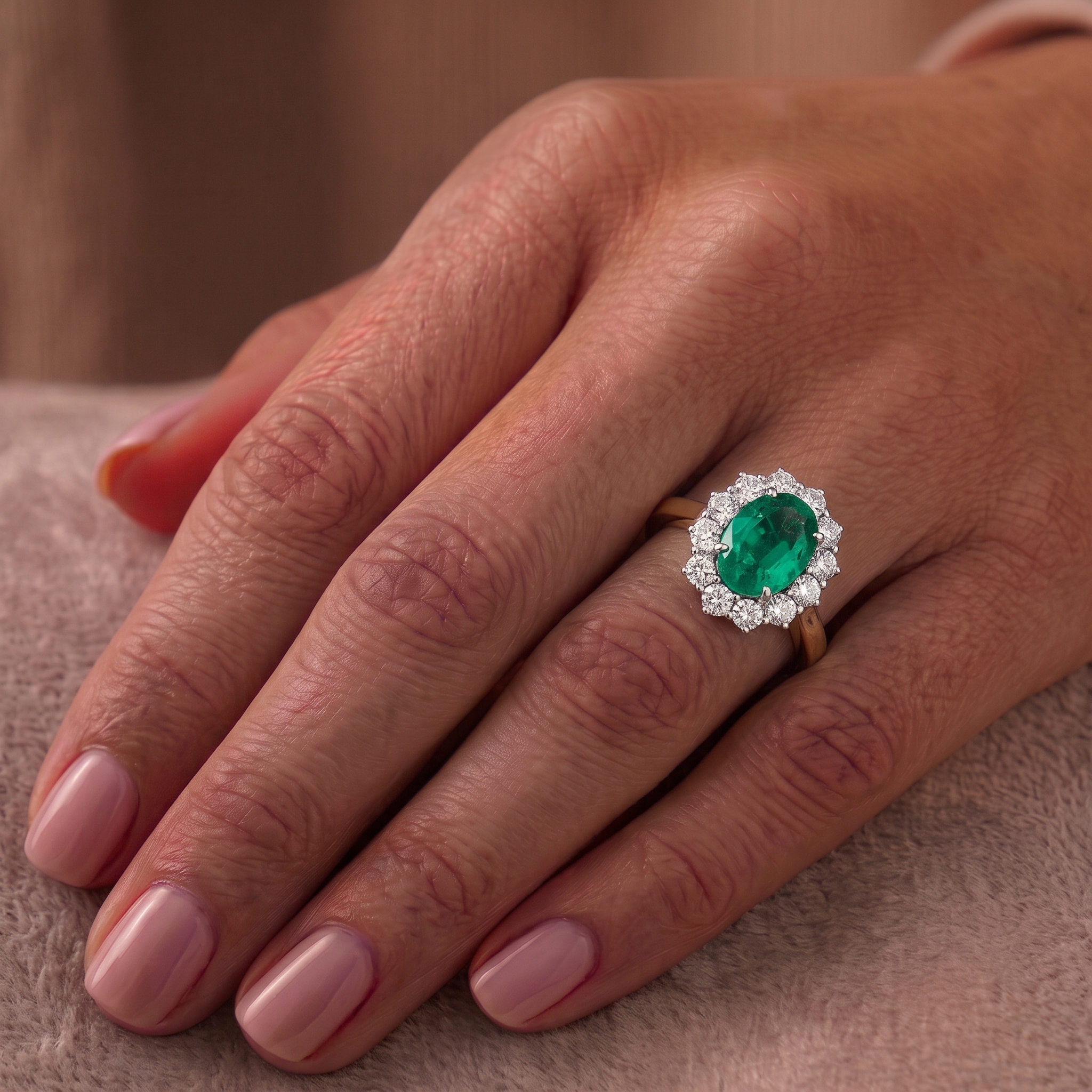 Anello-Smeraldo-2-carati-Diamanti-indossato-sull-anulare