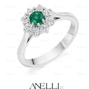 Anello Fiore Smeraldo e Diamanti