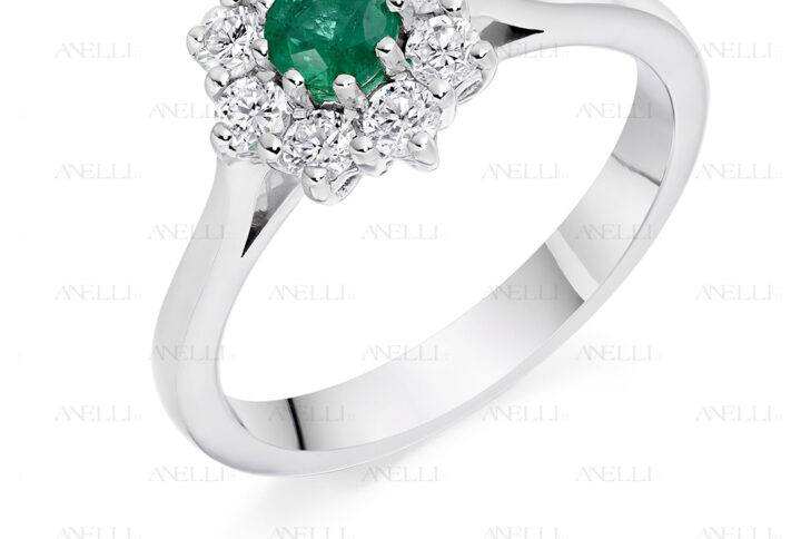 Anello Fiore Smeraldo e Diamanti