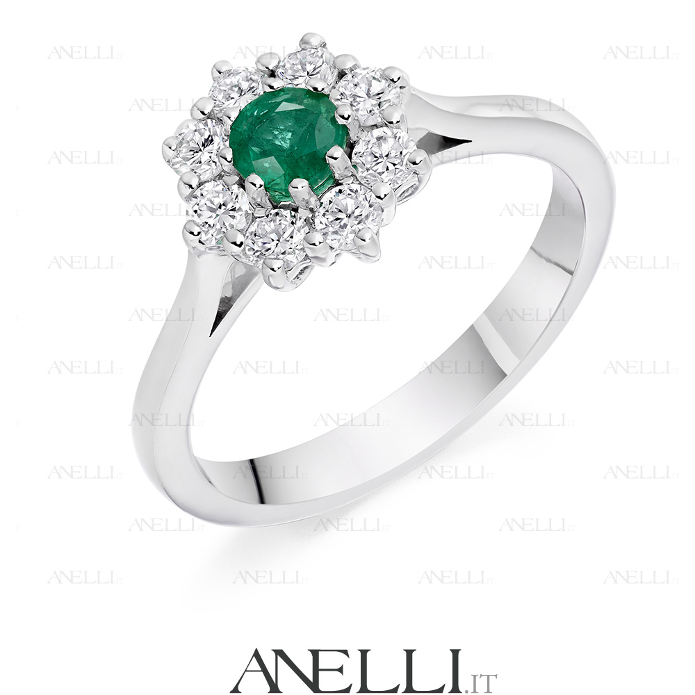 Anello Fiore Smeraldo e Diamanti