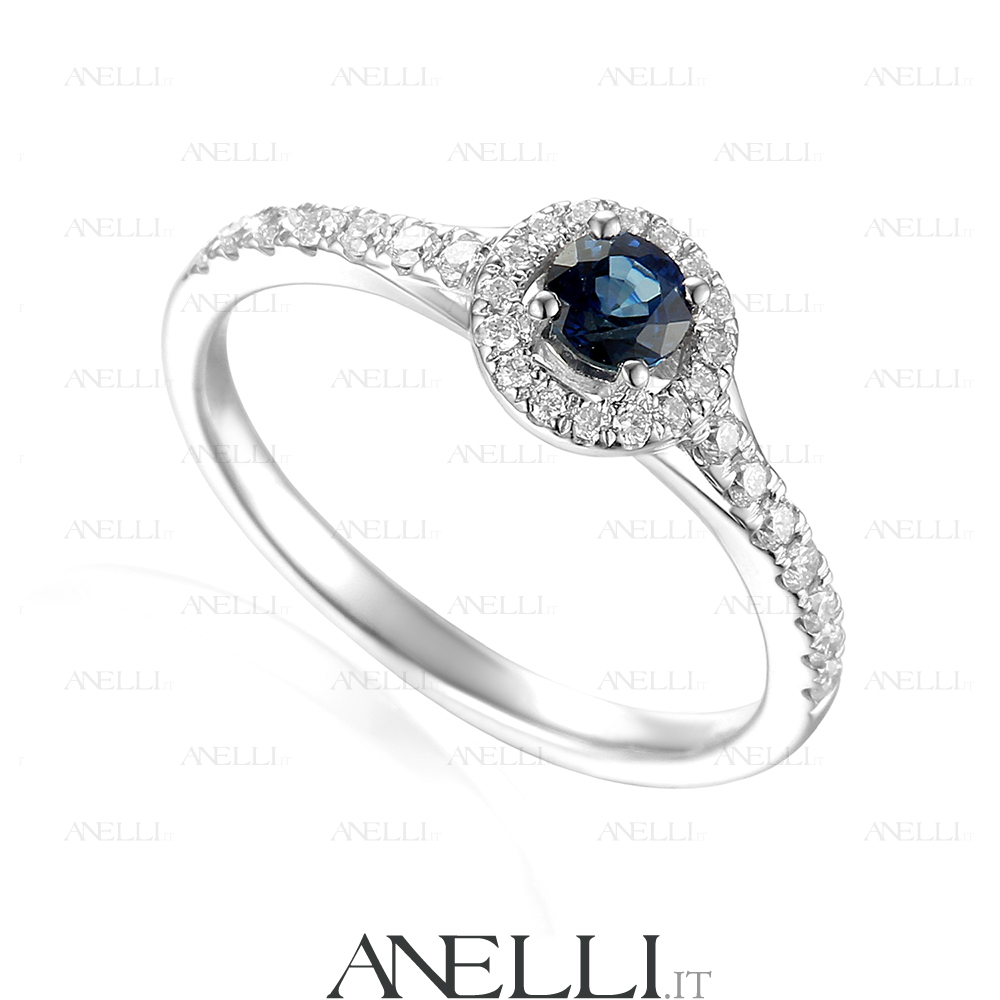 Anello Halo con Zaffiro e Diamanti 1.15 Carati