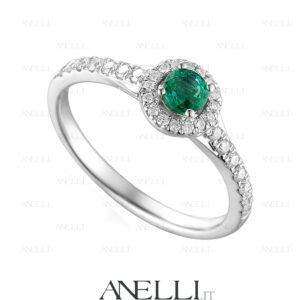 Anello Halo con smeraldo 0.70