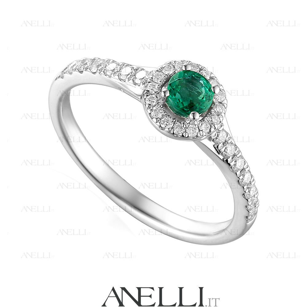 Anello Halo con smeraldo 0.70