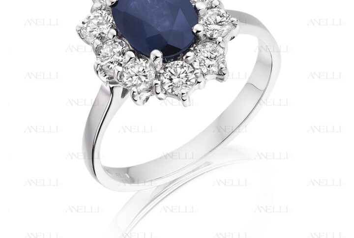 Anello Zaffiro a Fiore con Diamanti