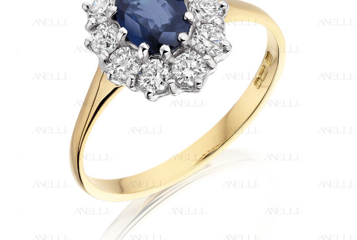 Anello Zaffiro Oro Giallo e Bianco