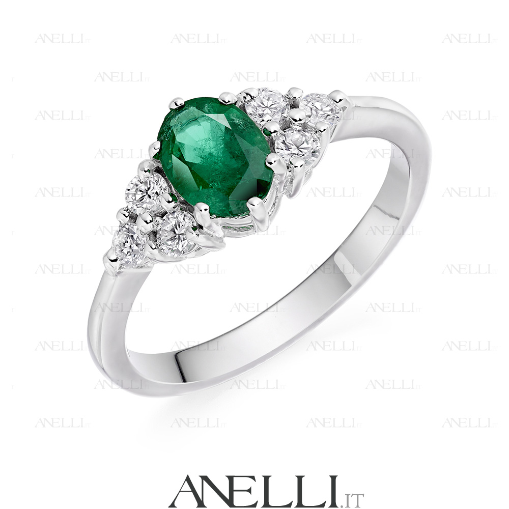 Anello smeraldo e Diamanti laterali