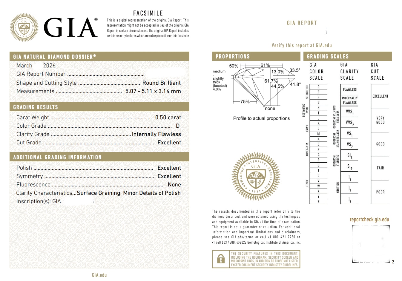 Certificao GIA America 0.50 D-IF Triplo Excellent